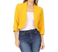 Blazer Mujer - Blazer Corto Sin Cuello para Mujer Chaqueta De Traje Abierta Informal con Mangas 3/4 Bolero Ligero Deportivo Elegante Festivo para Exteriores Amarillo Talla 3XL