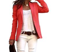 Blazer Mujer - Blazer Informal para Mujer Chaqueta De Un Botón Elegante De Manga Larga con Solapa con Muescas para Trabajo Color Liso Formal para Oficina con Bolsillos Color Rojo Sandía Talla L