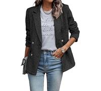 Blazer Mujer Chaqueta Chaqueta De Tweed para Mujer Estilo Vintage De Mezcla De Lana A Cuadros Estilo Traje Entallada Cruzada con Solapa con Muesca para Oficina Negocios con Frente Abiert
