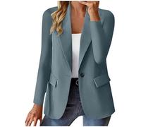 Blazer Mujer Chic Y Elegante Cuello A Solapa Abrigos Abrir Botón Frontal Blazer Color Sólido Otoño Abrigo Clásico Casual Chaqueta Grandes Tallas Trabajo Diario S-3XL, azul, XL