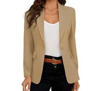 Blazer Mujer Elegante Casual Chaqueta de Traje de Negocios Solapa Slim Manga Larga Oficina Traje Abrigo, marrón claro, XL