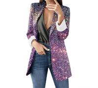 Blazer Mujer Estampado Lentejuelas Cielo Estrellado, Blazer Mujer Chic y Elegante Moda Brillante Chaqueta Blazers de Gran Tamaño con Patrón de Lentejuelas Gradiente para Noche y Salidas Elegantes