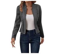 Blazer Mujer Media Temporada Corto Cuello Alto, Chaleco Chaqueta de Ante Mujer Abierta sin Botón, Doble Fila de Botones Decorativos, Corte Doblado, Manga Larga | Estilo Oficina Chic para Trabajo