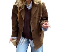 Blazer Oversize Vintage De Ante Sintético Para Mujer, Chaqueta De Cuero Sintético Marrón Con Solapa, Traje (S, Marrón)