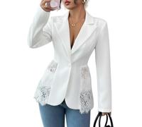 Blazer para Mujer - Blazer De Encaje para Mujer Sexy De Retazos De Malla Transparente Estilo Peplum Elegante Ajustado De Manga Larga con Un Botón Abierto Al Frente para Trabajo Oficina Reuniones Us