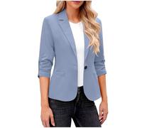 Blazer para mujer, cuello de solapa, mangas fruncidas 3/4, chaqueta de traje de un botón, cárdigan corto con bolsillos, botón para mujer, oficina, boda, uso casual, Azul claro 1, S
