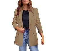 Blazer para Mujer de Color Liso con Solapa, Ligero, Manga Larga, para Negocios, Oficina, Largo, Caqui, Talla L