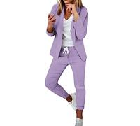 Blazer para mujer, elegante de manga larga, conjunto de Blazer, color liso, ajuste ajustado, chaqueta de oficina y pantalón largo, conjunto de trajes de oficina, Lila., M