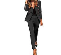 Blazer para mujer, mujer oficina sólido delgado conjunto hipnosis abrigo moda traje de dos piezas traje de negocios mujer, Negro , S