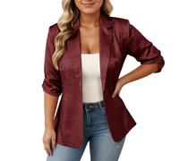 Blazer rojo elegante para mujer, chaqueta larga elegante de gran tamaño, deportiva, de negocios, tallas grandes, chaqueta de traje para mujer, manga larga, informal, ropa vintage con bolsillo