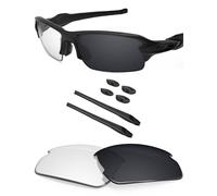 BLAZERBUCK Kit de lentes y calcetines de repuesto no polarizados para Oakley Flak 2.0 OO9295 - Fotocromático negro transparente