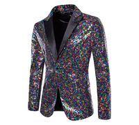 Blazers de lentejuelas brillantes para hombre, traje de esmoquin, fiesta, cena, graduación, un botón, traje oscuro, Morado (, M