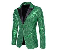 Blazers de lentejuelas brillantes para hombre, traje de esmoquin, fiesta, cena, graduación, un botón, traje oscuro, verde, L