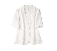Blazers De Mujer Largo, Elegante Chaqueta Blazer De Manga Corta Lino De Algodón Bolero Ligero Chaquetas De Verano Solapas De Muesca Bolsillo Slim Fit Chaqueta De Oficina De Negocios Trajes Cárdiga
