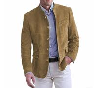 Blazers de una sola fila de color sólido con cuello alto para hombre, estilo británico vintage (XL caqui)