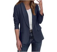 Blazers for Women Business Lapel Collar Long Sleeve Jacket Coats Work Office Suits with Pockets Casual Open Front (H10 Navy,S)