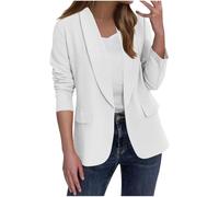 Blazers for Women Business Lapel Collar Long Sleeve Jacket Coats Work Office Suits with Pockets Casual Open Front (H12 White,L)
