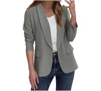 Blazers for Women Business Lapel Collar Long Sleeve Jacket Coats Work Office Suits with Pockets Casual Open Front (H08 Gray,M)