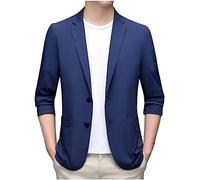 Blazers para hombre, 2 botones, ajuste delgado, trajes de negocios para hombre, color sólido, elástico, con solapa, blazer ligero, inteligente, casual, deportivo, diario, talla grande M-5XL, azul