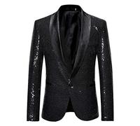 Blazers para hombre, trajes de graduación con lentejuelas brillantes, ajuste moderno, esmoquin elegante, color sólido, elástico, ligero, chal, solapa, asa suave, blazers para escenario o baile, Negro