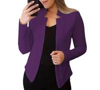 Blazers para Mujer, Blazer de Tweed a Cuadros para Mujer, Primavera 2026, Chaqueta de Trabajo Oficina con Cuello Alto, Color Morado, Talla Grande