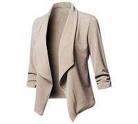 Blazers para mujer, chaqueta de traje informal de manga larga, cárdigan abierto al frente, para trabajo, oficina, 2025, abrigos de moda, caqui, M
