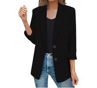Blazers para mujer, estilo casual, frente abierto, manga larga, para trabajo, oficina, cuello de solapa, con botones, Negro, M