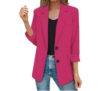 Blazers para mujer, estilo casual, frente abierto, manga larga, para trabajo, oficina, cuello de solapa, con botones, hot pink, XL