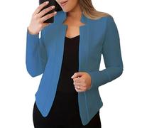 Blazers para Mujer, Moda Informal, Blazer de Tweed a Cuadros para Mujer, Primavera 2026, Cuello Alto, Chaqueta de Trabajo Oficina, Azul, Grande