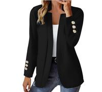 Blazers para mujer, talla grande, ligeros, de manga larga, con frente abierto, chaquetas tipo cárdigan para negocios, informales, para la oficina o el trabajo, Negro, M
