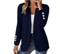 Blazers para mujer, talla grande, ligeros, de manga larga, con frente abierto, chaquetas tipo cárdigan para negocios, informales, para la oficina o el trabajo, azul marino, XL