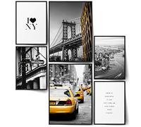BLCKART Infinity New York City - Póster de pared para salón, diseño de llama, taxi, estatua de la libertad, puente de Brooklyn (2 x A3, 4 x A4, sin marco)