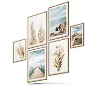 BLCKART Juego de pósteres beige de playa y costa de las Pampas, imágenes de playa y faro, dunas modernas, decoración para dormitorio (L | 4 x A3 | 2 x A4 | sin marco, BEIGE LOVE BEACH PAMPAS)