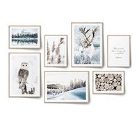 BLCKART Magic Winter Poster Set Beige Azul Dormitorio Decoración Nieve Cuadros Reno Decoración Pared Búho Salón Moderno