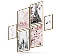 BLCKART Rose Paris Juego de imágenes elegantes de doble cara, color rosa, póster decorativo para dormitorio (M, 4 x A4, 2 x A5, sin marco, rosa París)
