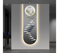 BLCKTIGR Arte de Pared LED 3D, Arte de Pared Ciervo Camino de Piedra Texturizado 3D con Iluminación LED, Aplique de Pared Minimalista para Entrada Pasillo(B,33 * 100cm/12.99 * 39.37 in)