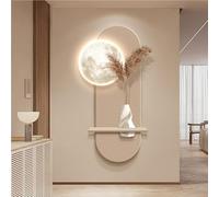 BLCKTIGR Arte de Pared LED 3D, Decoración de Pared Luna & Jarrón Hierba de Las Pampas con Textura de Arenisca, Aplique de Pared LED Silicona Suave para Entrada Salón(B,60 * 120cm/23.62 * 47.24in)