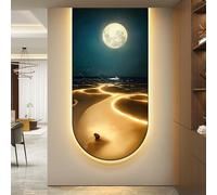 BLCKTIGR Arte de Pared LED 3D, Paisaje Playa Luna Aplique Cálido Regulable, Obra Decoración Moderna Porcelana Cristal para Salón Dormitorio Pasillo Entrada(B,50 * 100cm/19.69 * 39.37in)
