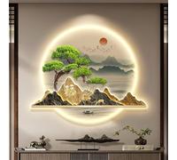 BLCKTIGR Decoración artística de Pared en 3D - LED con diseño Pino, Ciervo y el carácter Chino Fu (Fortuna); Moderno Estilo Zen la Buena Suerte Prosperidad.(D,105 * 90cm/41.34 * 35.43in)