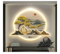 BLCKTIGR Decoración artística de Pared en 3D - LED con diseño Pino, Ciervo y el carácter Chino Fu (Fortuna); Moderno Estilo Zen la Buena Suerte Prosperidad.(B,95 * 80cm/37.40 * 31.5in)