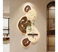 BLCKTIGR Decoración Mural 3D LED, 9 Peces Koi Bambú de Pared con Estante para Jarrón, Arte Retroiluminado Regulable Salón, Entrada, Dormitorio(B,60 * 120cm/23.62 * 47.24in)