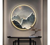 BLCKTIGR Decoración Mural 3D LED, de Pared Redonda Paisaje Montañoso Arte Retroiluminado Regulable para Entrada, Salón, Dormitorio, Oficina(F,90 * 90cm/35.43 * 35.43in)