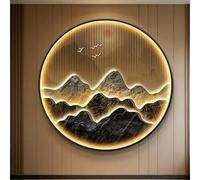 BLCKTIGR Decoración Mural 3D LED, de Pared Redonda Paisaje Montañoso Arte Retroiluminado Regulable para Entrada, Salón, Dormitorio, Oficina(C,70 * 70cm/27.56 * 27.56in)