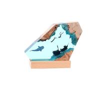 BLCKTIGR Lámpara de Resina oceánica Artesanal con Diorama Submarino detallado, tiburón Ballena, Buzo y Arrecife Coral, luz LED Resina para Escritorio, Dormitorio(B1)