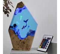 BLCKTIGR Lámpara de Resina oceánica Artesanal con Pareja de Buzos y tiburón Ballena, luz Nocturna LED USB Diorama Submarino,decoración para Amantes del mar(X-Multi-Colo)