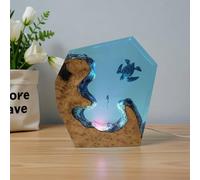 BLCKTIGR Lámpara de Resina Oceánica - Diseño Tortuga Marina & Buzo Artesanal Detallado, Luz Nocturna Base Madera Brillante para Escritorio Dormitorio, Amantes la