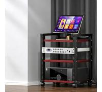 BLCKTIGR Rack de Audio Modular, Mueble estéreo para Cine, Estudio y Gaming | Rack U modular, marco acero resistente, flujo aire abierto, ruedas bloqueables(Red Teak,45cm/25.6in)
