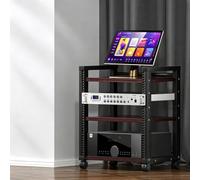 BLCKTIGR Rack de Audio Modular, Mueble estéreo para Cine, Estudio y Gaming | Rack U modular, marco acero resistente, flujo aire abierto, ruedas bloqueables(Black Walnut,45cm/25.6in)