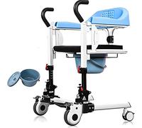 ble Silla de ruedas elevadora de pacientes para el hogar, silla de ducha de baño con asiento dividido de 180°, cómoda de noche con orinal, silla de transporte para ancianos discapacitados (azul)