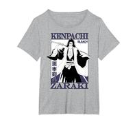 Bleach: Thousand Year Blood War Kenpachi Zaraki Anime Camiseta, Mujer Tallas Grandes, Gris Jaspeado, 1XL Grande
